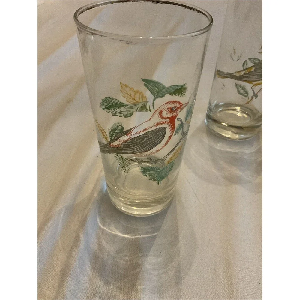 Vintage West Virginia Glass Co. Song Birds Drinking Glasses, Set Of 2